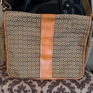 Coach Signature Pattern Messenger Bag in Brown and Tan